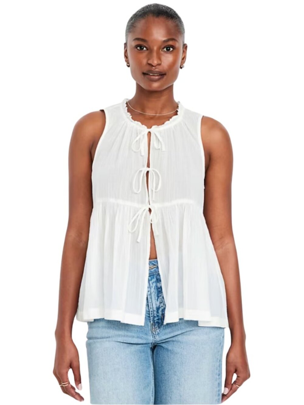 100% Cotton Old Navy Sleeveless Crinkle Gauze Tie-Front Top - Picture 2 of 5